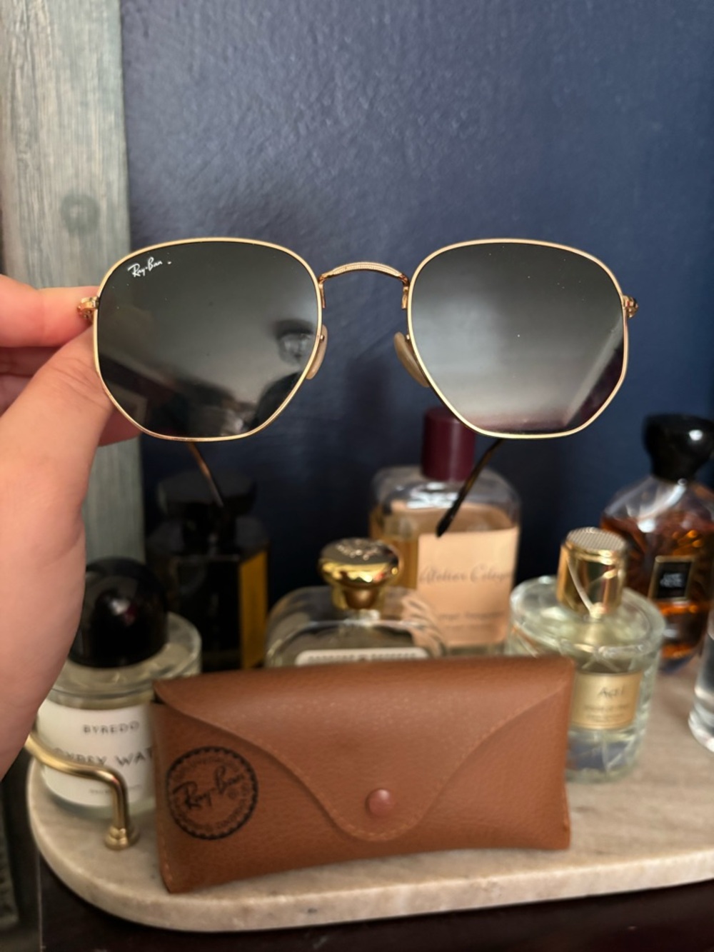 Ray-Ban Gold Frame Hexagonal Sunglasses